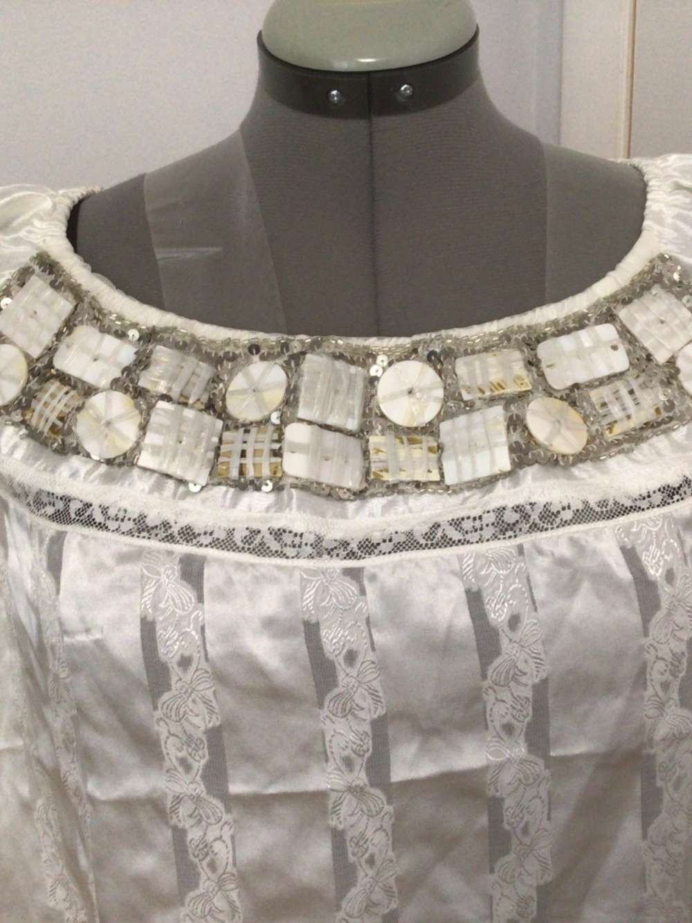 Trinity Silk Blend Dramatic Embellished Collar Top